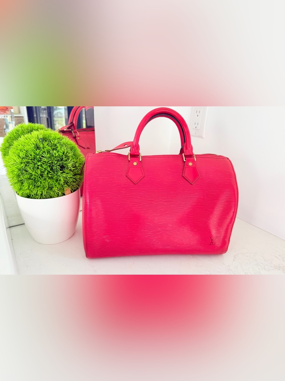 Louis Vuitton Fuchsia Epi Leather Satchel Speedy - A outside AB inside